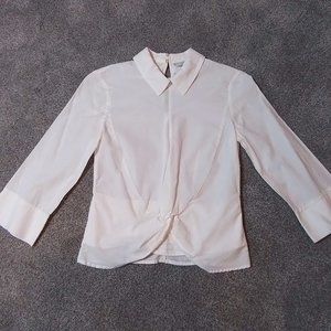H&M White Surplise Cotton Collared Blouse 3/4 Length Sleeves Size 2